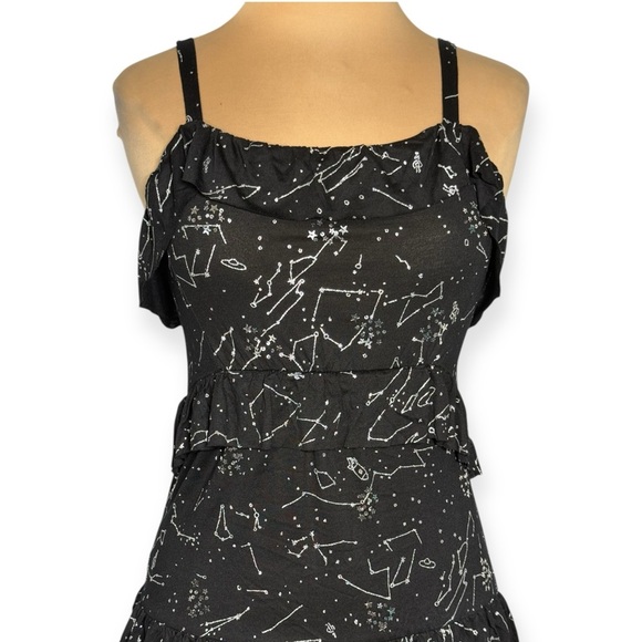 DESIGUAL black slip dress with silver sparkle outer space star constellations S - Picture 4 of 15